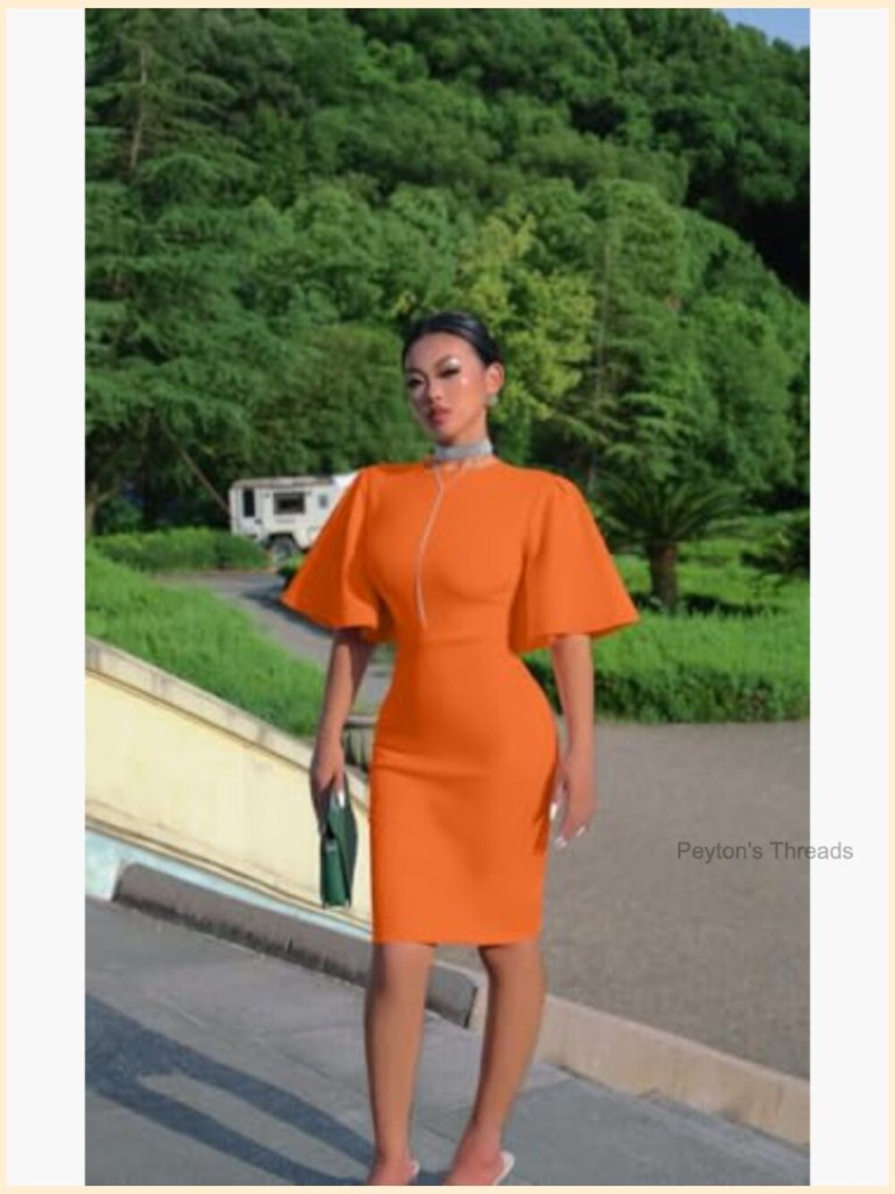 Bodycon Ruffle Flared Short Sleeveless Pencil Midi Dress - Picture 2 of 7
